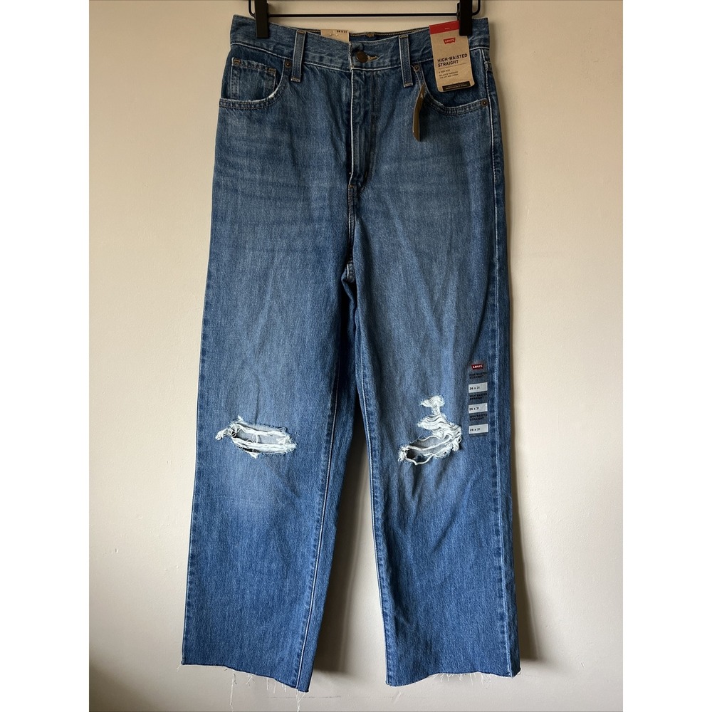 Levis Jeans Womens Size 26 x 28 High Waisted Wide Straight Jeans Cut off Hem NWT